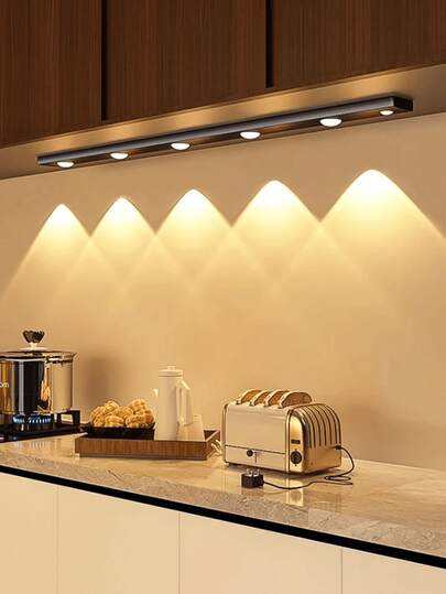 1 pieza Luz de gabinete con sensor de ojo de gato LED de 20/30/40/50 cm, luz nocturna LED recargable por USB con sensor de movimiento, 3 opciones de color regulables, adecuada para decoración de cocina, armario, gabinete, dormitorio, mesita de noche, pasillo