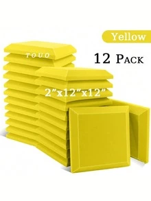 TOUO 6-24 片大号方形斜边吸音泡沫板 12 英寸 x 12 英寸 x 2 英寸/12 英寸 x 12 英寸 x 1.18 英寸，高密度隔音墙板，8 种颜色，工作室和卧室隔音处理，隔音家居配件