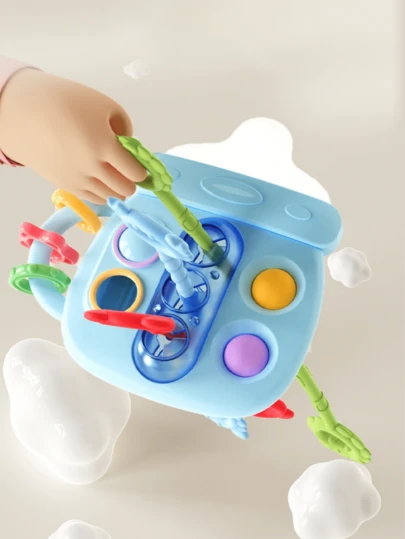 Zazumi Baby Bottle Pull String Rattle Toy - Montessori Sensory Teether For Fine Motor Skills, Early Learning Shaker With Textured Grips & Beads, Infant Developmental Toy Gift For 6-18 Months (Pink Blue Options)