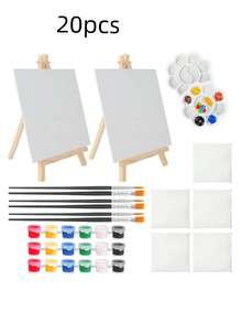 20 件迷你画布和画架套装（7 块画布 + 2 个画架 + 3 种颜料 + 6 种画笔 + 2 个调色板）适用于绘画、油画、水彩练习、小型绘画、手工和艺术派对、母亲节、妈妈的礼物、返校、学校用品、圣诞节、秋季装饰、圣诞装饰、万圣节装饰、返校、墙壁装饰、卧室窗帘。 - 套裝 - 查看 1