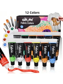 12/24 Colors Fabric Paint Set For Clothes With 6 Brushes, 1 Palette,Permanent Textile Puffy Paint Kit For Shoes, Canvas,14/26 Colors, 30ml/1.01oz Each Tube - Single Piece - View 8