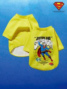 SUPERMAN X PETSIN 1pc Cartoon Illustration Print Raglan Sleeve Cat & Dog Pet Friendly Crew Neck Comfortable T-Shirt