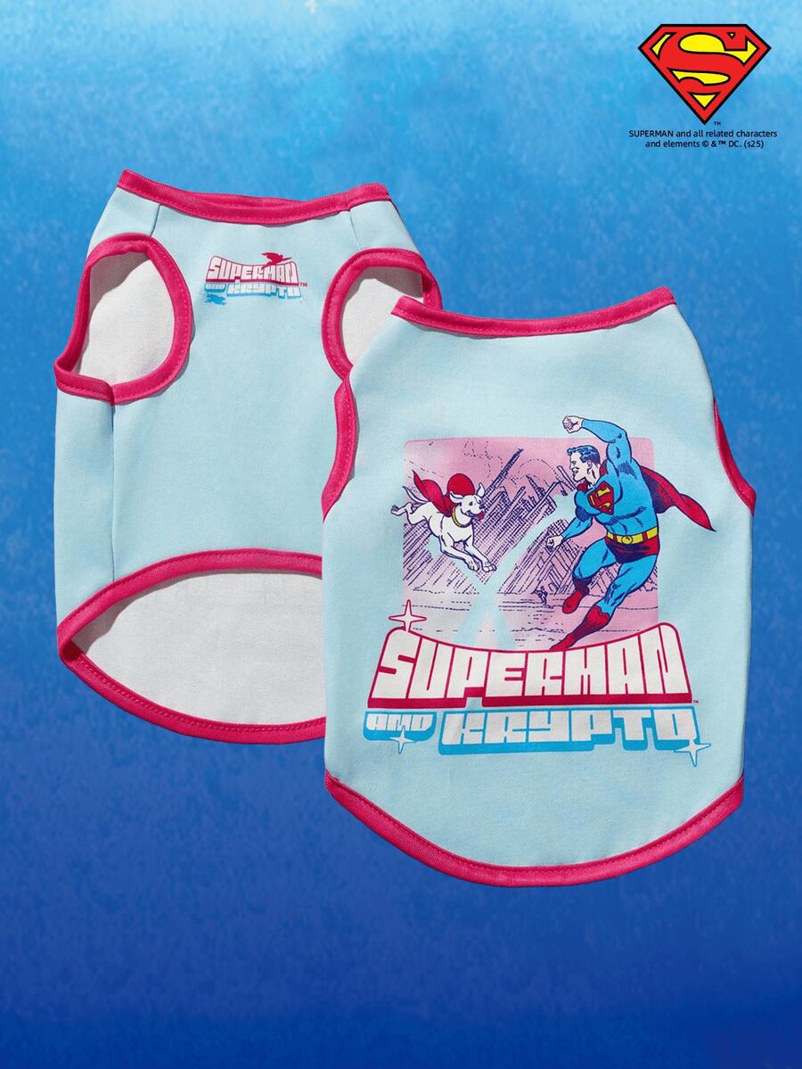 SUPERMAN X PETSIN X Krypto 可爱卡通插画印花宠物猫狗通用舒适透气狗狗背心 - 彩色 - 查看 1
