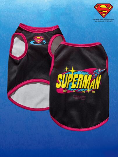 SUPERMAN X PETSIN 1件黑色可爱卡通猫狗印花透气宠物狗背心