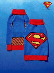 SUPERMAN X PETSIN 1pc Knitted Jacquard Warm & Comfortable Pet Sweater, Universal For Cats & Dogs, High Collar Vest Sweater
