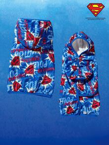 SUPERMAN X PETSIN 1pc Printed Hooded Plush Absorbent Soft Pet Towel, Suitable For Cats And Dogs