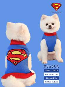 SUPERMAN X PETSIN 1pc Knitted Jacquard Warm & Comfortable Pet Sweater, Universal For Cats & Dogs, High Collar Vest Sweater