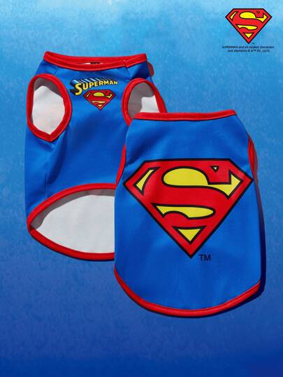 SUPERMAN X PETSIN 1 peça de colete respirável e confortável com estampa de logotipo para animais de estimação, gatos e cachorros