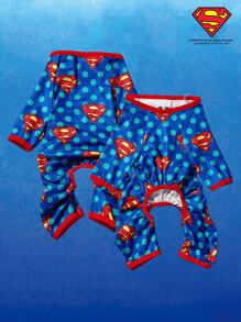 SUPERMAN X PETSIN 1pc Logo Polka Dot Print Knitted Elastic Breathable Comfortable Pet Dog Cat Universal Four-Leg Jumpsuit