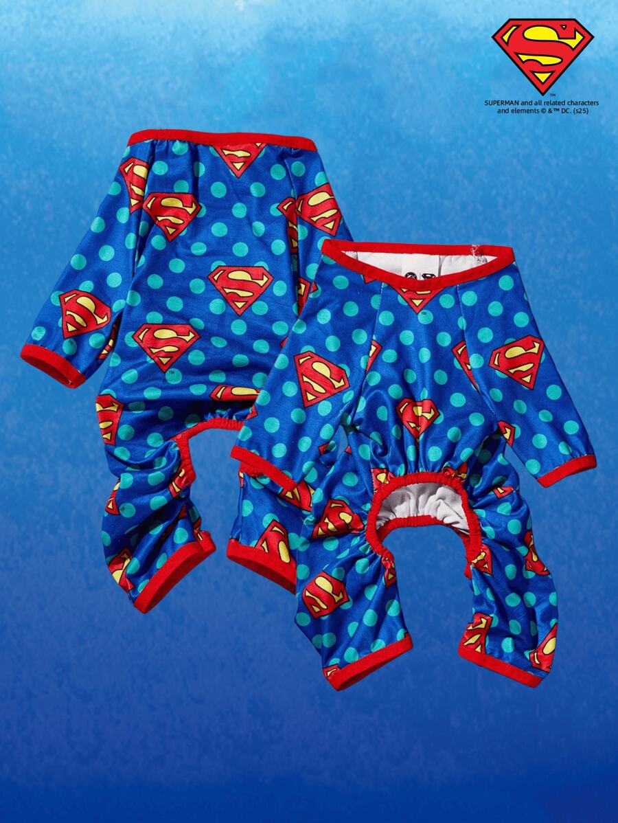 SUPERMAN X PETSIN 1pc Logo Polka Dot Print Knitted Elastic Breathable Comfortable Pet Dog Cat Universal Four-Leg Jumpsuit