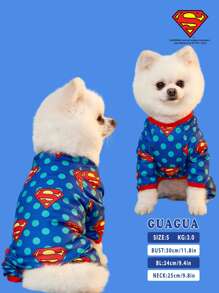 SUPERMAN X PETSIN 1pc Logo Polka Dot Print Knitted Elastic Breathable Comfortable Pet Dog Cat Universal Four-Leg Jumpsuit