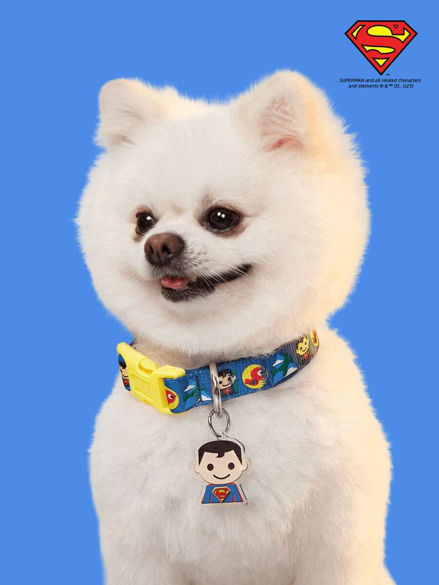 SUPERMAN X PETSIN 1 件 Superbaby 标志印花耐用织带扣狗项圈 - 彩色 - 查看 1