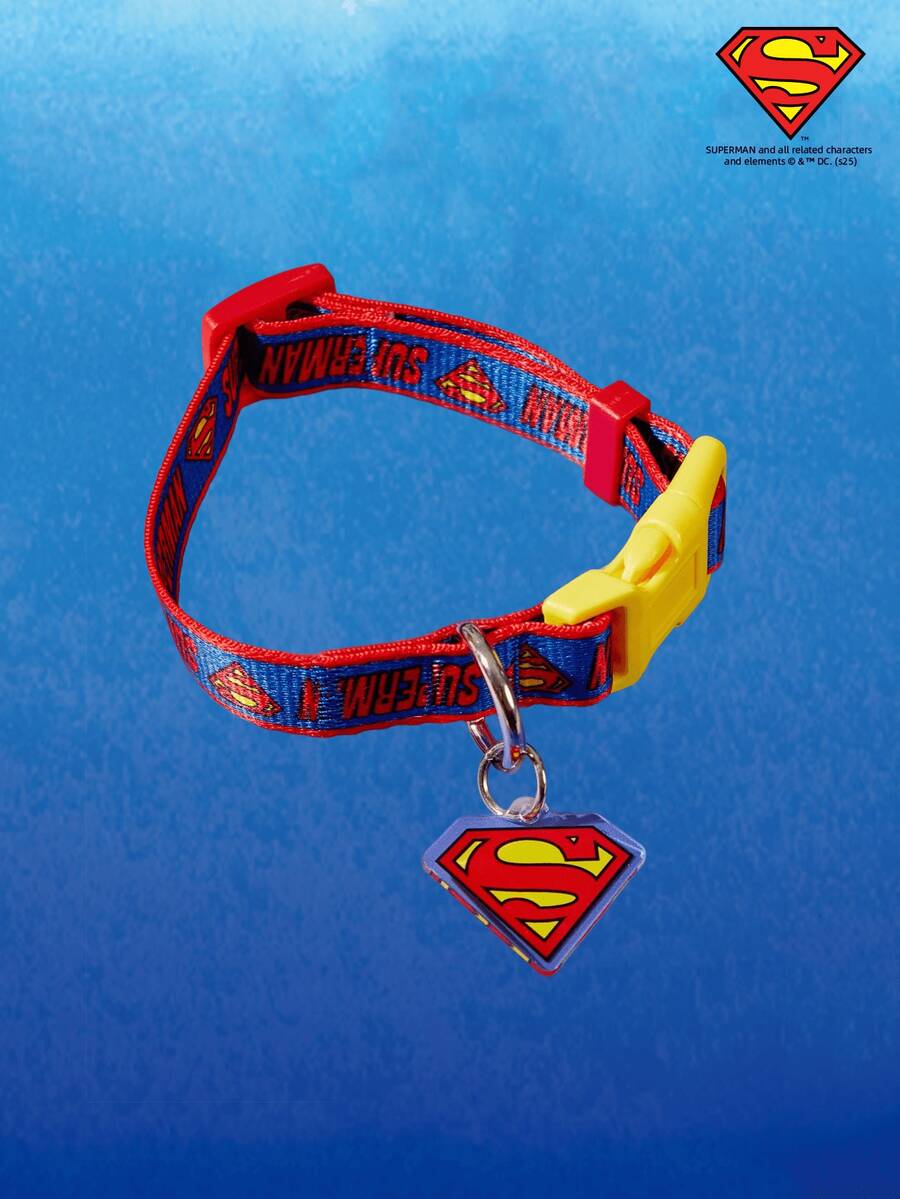 SUPERMAN X PETSIN 1pc Durable Printed Webbing Dog Collar With Buckle Closure
