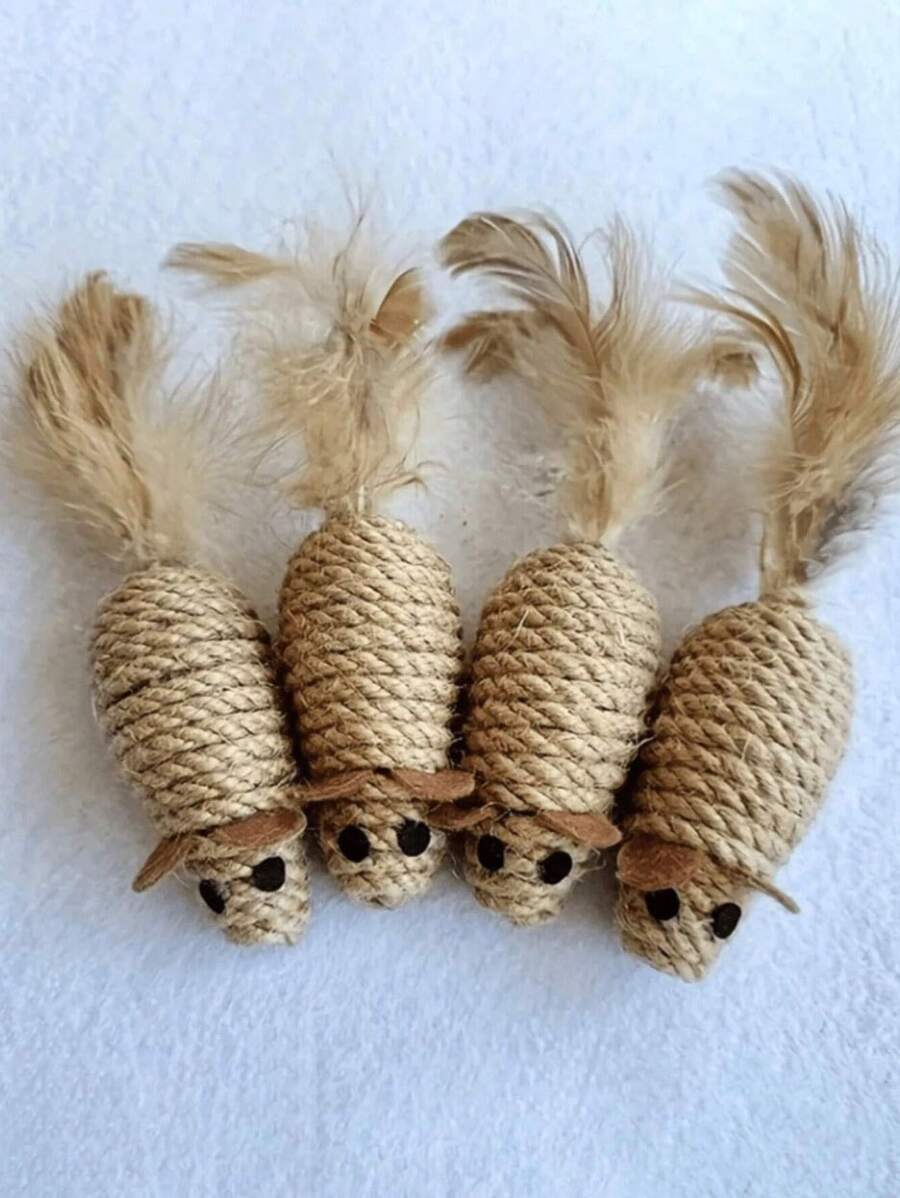 1/2/3pcs Sisal Rope And Bite-Resistant Cat Toys, Mouse-Shaped Cat Bite Toys With Feather Tails, Cat Interactive Toys.Mother's Day