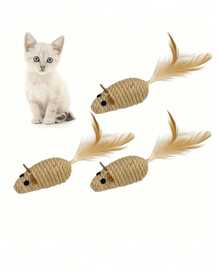 1/2/3pcs Sisal Rope And Bite-Resistant Cat Toys, Mouse-Shaped Cat Bite Toys With Feather Tails, Cat Interactive Toys.Mother's Day