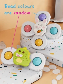 Zazumi 3 件装吸盘感官玩具旋转玩具，适用于婴儿吸盘活动中心，带有动物图案，恐龙兔子熊视觉追踪焦点训练器高脚椅游戏旅行忙碌板亲子游戏礼物随机颜色珠子