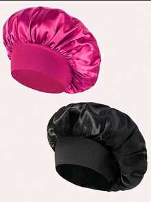 SHEIN 1Pc/2Pcs Silk Bonnet For Sleeping, Satin Hair Bonnets, Soft Elastic Band Silk Sleep Cap, Silk Hair Wrap For Curly Hair (Black Gold) - Multicolor - View 5