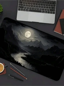 SHEIN 1Pc Large Night Moonlight Scene Rectangular Rubber Mouse Pad - Non-Slip, Washable, Waterproof For E-Sports, Studying, Office Use, School Season - Multicolor - View 4
