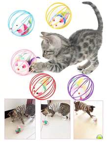 Set di giocattoli divertenti e colorati a gabbia per topi, per alleviare la noia - Mantieni il tuo gatto divertito con palline rotanti e giocattoli per topi interattivi - Multicolore - Visualizzare 5