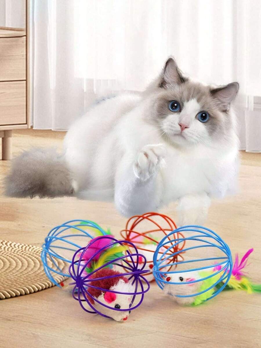 Set di giocattoli divertenti e colorati a gabbia per topi, per alleviare la noia - Mantieni il tuo gatto divertito con palline rotanti e giocattoli per topi interattivi - Multicolore - Visualizzare 1