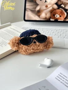 Muroi Mono 可爱手机壳 1 件创意新款 AirPods 4 毛绒绒深蓝色帽子棕色狗 AirPods 3 酷炫太阳镜狗耳机壳 AirPods Pro 泰迪熊 AirPods 1/2 柔软触感 Airpods Pro（第二代）无线蓝牙耳机保护套兼容苹果 - 彩色 - 查看 3