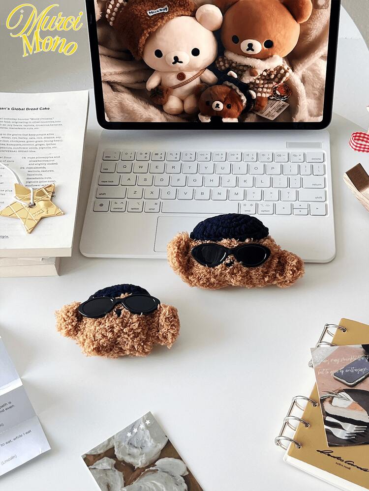 Muroi Mono 可爱手机壳 1 件创意新款 AirPods 4 毛绒绒深蓝色帽子棕色狗 AirPods 3 酷炫太阳镜狗耳机壳 AirPods Pro 泰迪熊 AirPods 1/2 柔软触感 Airpods Pro（第二代）无线蓝牙耳机保护套兼容苹果 - 彩色 - 查看 5