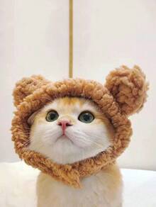 1pc Cute Pet Cat/Dog Ear Hat, Funny Bear Headdress/Headgear, Adjustable Soft Small Pet Headwear For Cat Puppy Dog, Panda Ear Hat, Pet Warm Headwear For Winter - Multicolor - View 4