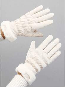 1 件女士冬季手套温暖触屏短信手套带温暖柔软衬里水晶天鹅绒（米白色），米白色 - 多色 - 查看 6