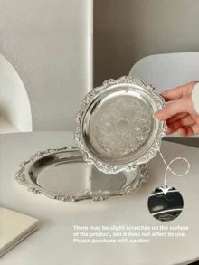 1 件复古托盘、杯垫、烛台、珠宝收纳托盘、金色或银色金属、装饰品 - 銀色 - 查看 4