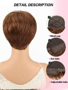 Short Pixie Cut Human Hair Wig For Women Remy Human Hair Wig Rose Net Full Machine Made Human Hair Wig 4"150% Density Brown Color Holiday Wear Party Wear - S4 - View 8