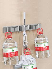 1PC Aluminum Mop Clip Wall Mounted Bathroom Bathroom Fixed Rack, Mop Hook, Broom Hanging Rack, Storage Rack, Hole Free Mop Rack, Suitable For Bathrooms And Balconies - Grey - View 7