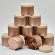 SHEIN 12 套香槟玫瑰金色蜡烛罐，带盖，用于制作蜡烛 - 铁容器 4 盎司和 8 盎司组合装