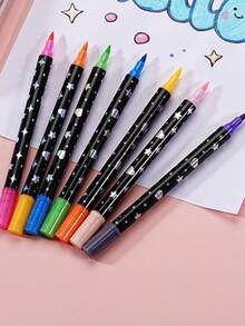 SHEIN 36支/48支双头双色闪光马克笔，荧光高光笔，学生闪光绘画水彩笔，学校及办公用品，返校、万圣节和圣诞节必备，耐用塑料笔身 - 彩色 - 查看 4