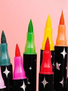 SHEIN 36支/48支双头双色闪光马克笔，荧光高光笔，学生闪光绘画水彩笔，学校及办公用品，返校、万圣节和圣诞节必备，耐用塑料笔身 - 彩色 - 查看 3