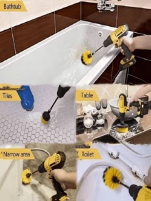 SHEIN 3/4 piezas Juego de cepillos eléctricos para taladro Limpiador de potencia inalámbrico Accesorios de limpieza profunda para baño, azulejos, fregadero de cocina, automóvil, llantas, caravana, barco, eliminación de óxido y suciedad, limpiador multiusos para el hogar - Amarillo - Ver 9