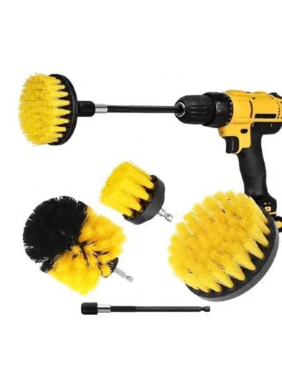 SHEIN 3/4 PCS Electric Drill Brush Scrubber Kit Cordless Power Scrubber Deep Cleaning Attachments For Bathroom Tile Grout Kitchen Sink Car Detailing Wheels Tires RV Boat Heavy Duty Stainless Steel Shaft Rust Removal Grime Buster Multi Surface Cleaner Home Improvement Tools Accessories