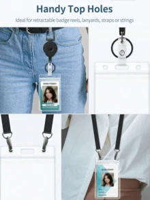 SHEIN 10 件防水卡夹垂直或水平证件夹便携式透明 PVC 塑料卡套适用于学生校园学校办公室家庭商务员工配件组织用品存储必需品学校学院大学工作必需品防水耐用透明身份证保护器钱包姓名标签挂绳展示卡盒 - 無色 - 查看 8