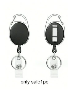 Metal Retractable Zinc Alloy Lanyard & Keychain Clip With Customized Pu Leather Id Badge Holder For Work Id Card, Credit Card, Access Control Card And More, Anti-Lost Oval Shape Design Retractable ID Name Badge Holder Reels Back To School