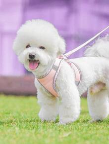 1pc Breathable & Comfortable Mesh Dog Harness With Reflective Strips, Snug Fit - Mauve Purple - View 6