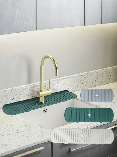 Faucet Splash Guard Sink Drip Tray Silicone Water Absorbent Drain Mat For Kitchen Counter Bathroom Sink Striped Design Prevents Water Splash And Mold Easy To Clean Home Organization