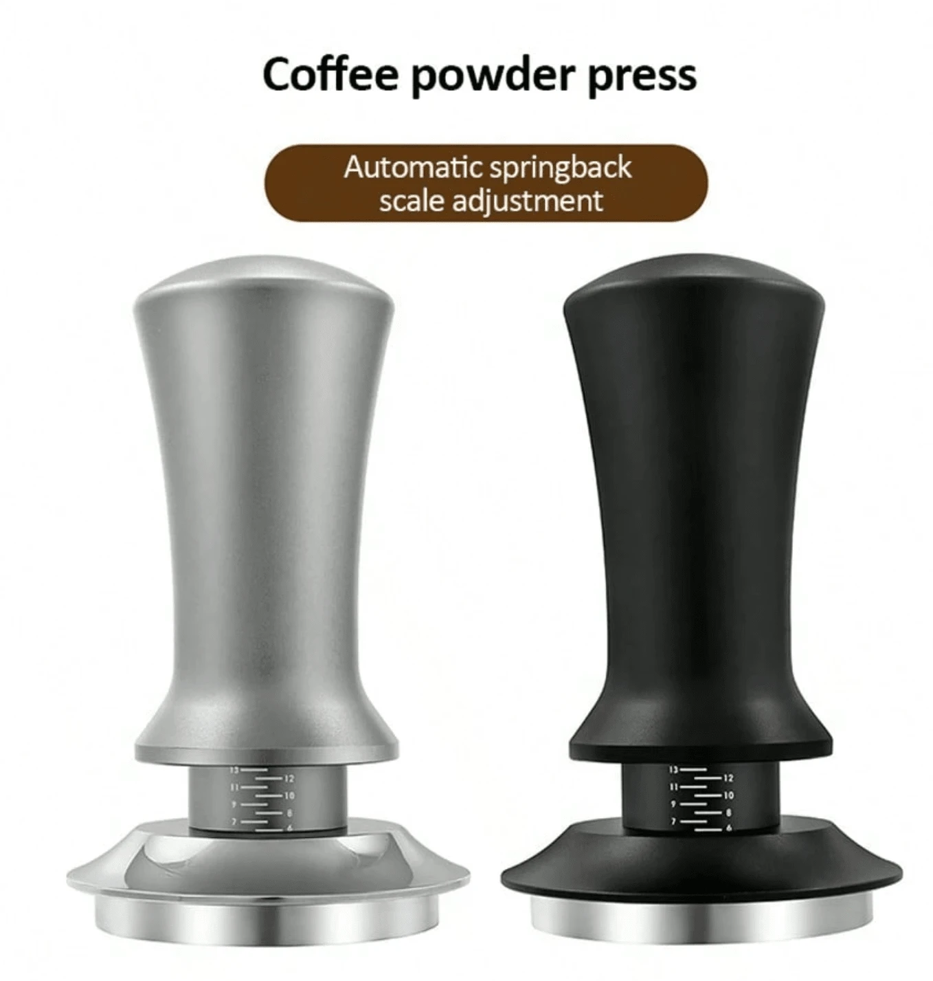 可调式恒力粉末压粉器 | 304不锈钢平底防偏转设计自动回弹弹簧意式咖啡萃取工具 51/53/58mm 多规格 - 黑色 - 查看 1