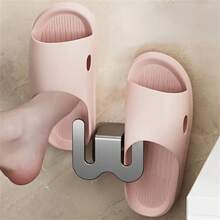 Wall Mounted Shoe Rack With Adhesive Strip, Aluminum Bathroom Slipper Rack, Wall-Mounted No Drill Toilet Over The Door Drainage Hook, Shoe Storage Rack, Bathroom Accessories - Multicolor - View 5