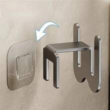 Wall Mounted Shoe Rack With Adhesive Strip, Aluminum Bathroom Slipper Rack, Wall-Mounted No Drill Toilet Over The Door Drainage Hook, Shoe Storage Rack, Bathroom Accessories - Multicolor - View 4