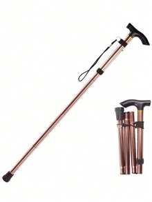 1pc Aluminum Alloy Retractable Trekking Pole, Foldable Hiking Stick With Anti-Slip Grip, Elderly Walking Belt