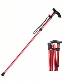 1pc Aluminum Alloy Retractable Trekking Pole, Foldable Hiking Stick With Anti-Slip Grip, Elderly Walking Belt
