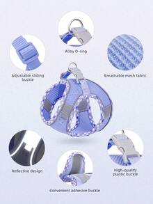 1pc Breathable & Comfortable Mesh Dog Harness With Reflective Strips, Snug Fit - Mauve Purple - View 3