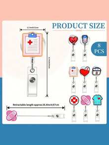 8pcs Cute Cartoon Nursing Badge Reel With Retractable Cord, Ideal For Doctor Nurse Hospital Staff Gift - Multicolor - View 7