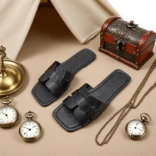 Fashion Elegant Women Slippers Flat 2025 New Square Toe Striped Spring/Summer New Versatile Women Sandals,Sandalias de mujer, elegantes zapatos de playa - Negro - Ver 3