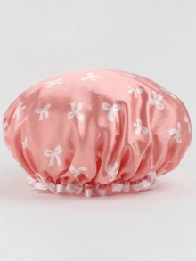 1pc, Double-Layer Waterproof And Reusable Women_s Bath Cap With Bowknot Pattern Shower Cap, Elastic Bathing Hair Cover For Women, Hair Cover For Kitchen And Home Use Home Bathroom Decor Summer Back To School