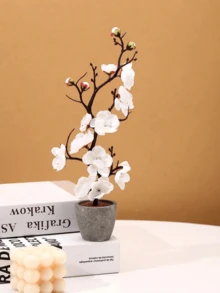 1pc 11.4in Artificial Peach Blossom With Bottle, Artificial Potted Spring Floral Plant For Indoor & Outdoor Decoration, Fake Plants, Fall Decor, Room, Desk, Garden Decor, Room Decoration Stuff Valentine DAY, Fake Flowers Living Room Decor Valentines Wedding, Birthday, Fall Decor, Kitchen Decor Fake Plant Home Decor Back To School School Supplies